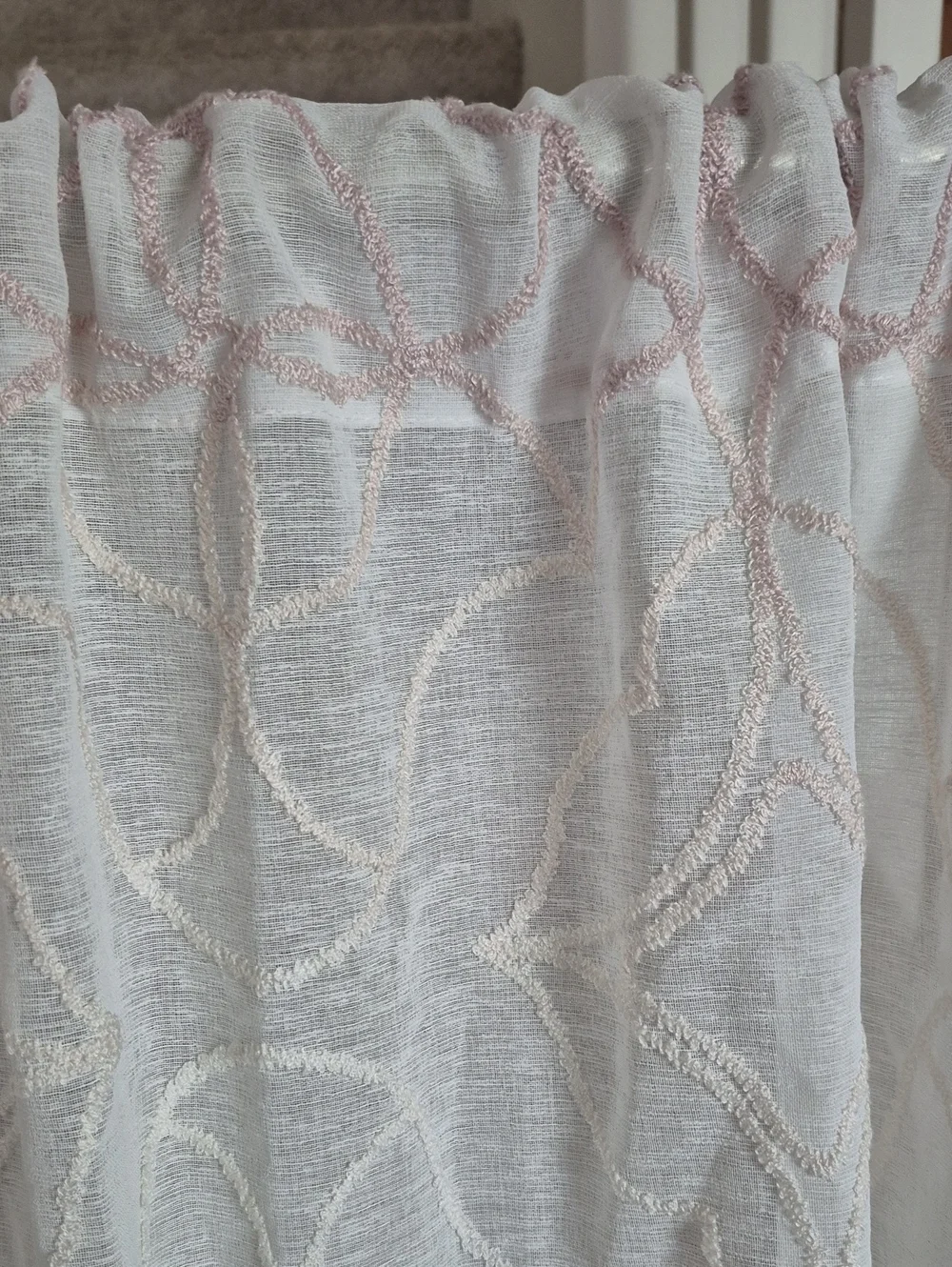 Two Vintage White Semi Sheer Curtain Panel Chenille Accent Pattern 36x63 (72x63)